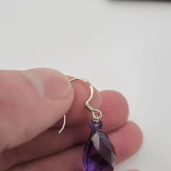 Sterling Silver Large Faceted Amethyst Gem Earrings A1997 - Picture 5 of 7